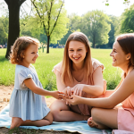 **
"A group of young Polish mothers at a local park, connecting on Instagram during a playdate. Warm, sunny afternoon. Focus on relatable, everyday moments and genuine smiles. Soft, pastel color palette."

**