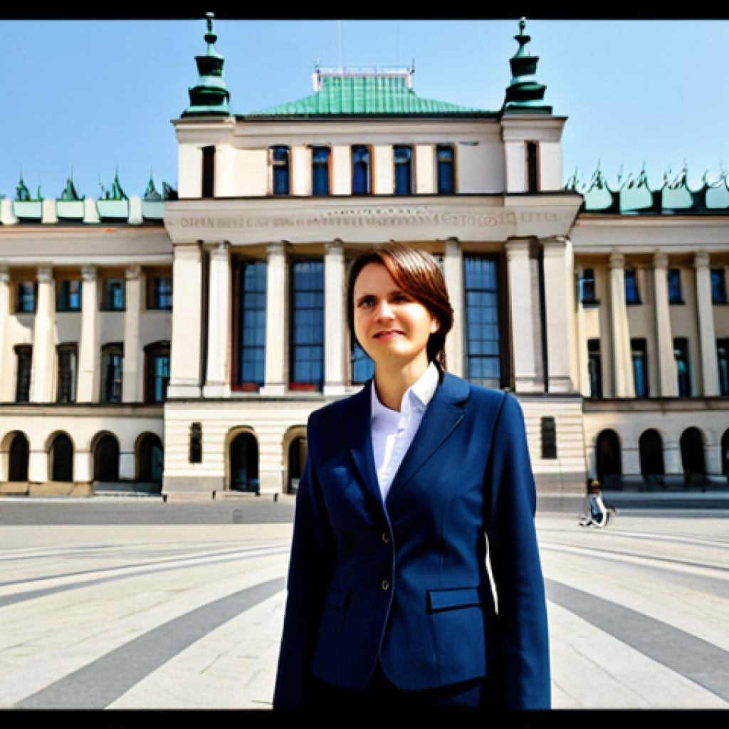 Professional Businesswoman in Warsaw**
"A professional businesswoman in a modest business suit, standing in front of the Palace of Culture and Science in Warsaw, Poland, fully clothed, appropriate attire, safe for work, perfect anatomy, natural proportions, professional photography, high quality, daytime, sunny weather."
**