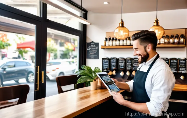 소규모 비즈니스를 위한 온라인 마케팅 - **Prompt 1: Local Cafe & Google My Business Success**
"A vibrant, inviting corner cafe storefron...