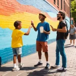 Home 22 고객 인터뷰를 통한 시장 통찰 얻기 - **Prompt 1: Urban Street Art Festival**
A vibrant, diverse group of people of all ages enjoying ...