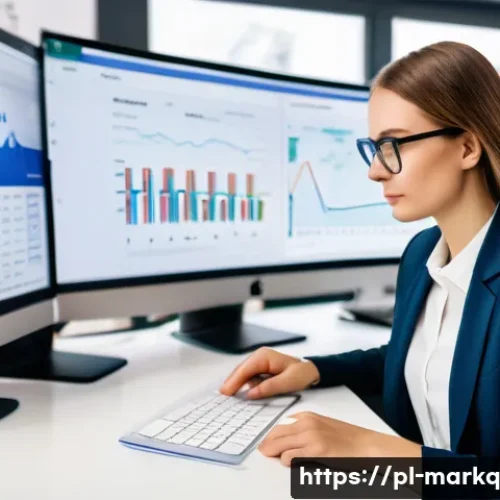 Home 31 온라인 광고의 이해와 활용 방법 - A modern digital marketing office scene in Poland, featuring a young professional woman analyzing da...