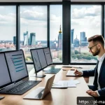 Home 18 검색엔진 마케팅 SEM 의 기본 개념 - A modern digital marketing office scene in Warsaw, Poland, showing a young professional analyzing ke...